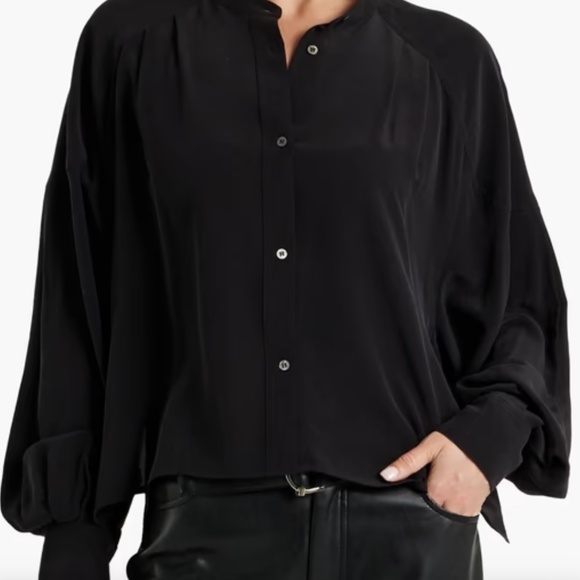 IRO Issa Silk Crepe Blouse Black 38 Minimalist Office Avant Garde Wide Sleeve - Picture 1 of 8